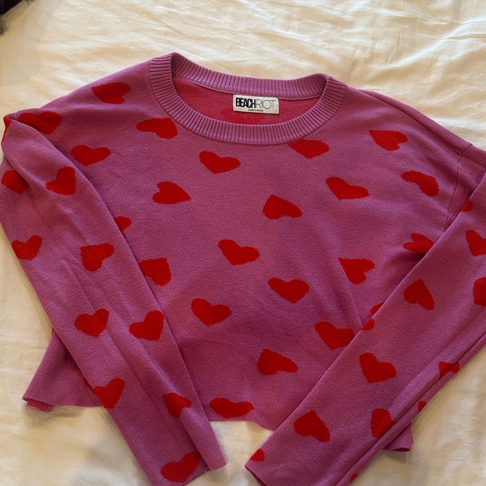 Beach Riot Pinkish Purple Sweater with Red Hearts